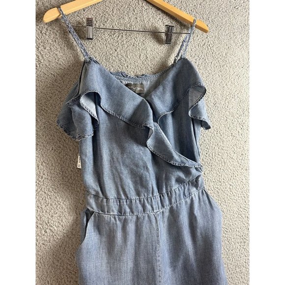 New Micheal Stars Chambray Jumpsuit Womens Size Small Blue Ruffled Wide Leg Pant - Picture 6 of 14